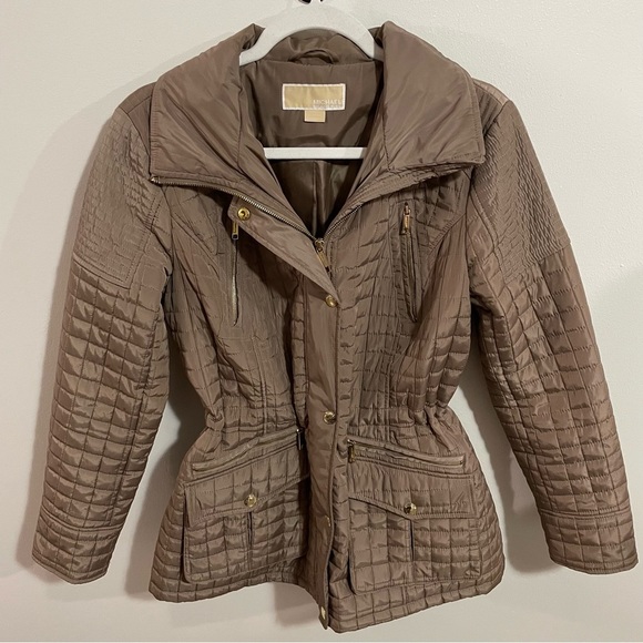 Michael Michael Kors Quilted Hooded weather-proof Gold Accent Coat jacket Size M - Picture 1 of 10